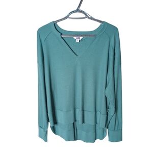 JoyLab Women's Teal Relaxed Fit Waffle Long Sleeve Shirt Size Large Oversized